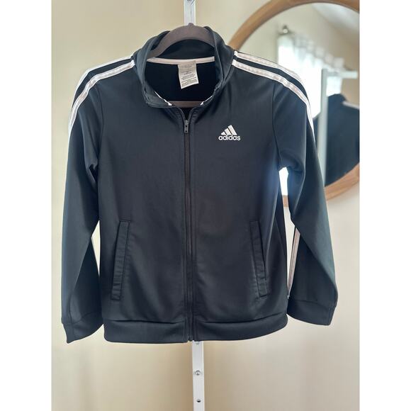 Adidas Kids Track Jacket Black with White Stripes Size M (10/12) - Picture 1 of 5